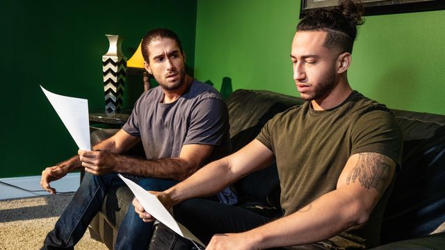 Men.Com - Long-haired hotties Diego Sans and Xavier Cox fuck on the couch