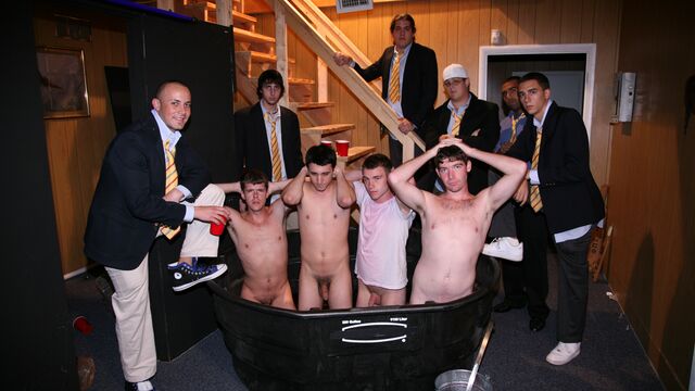 Gay Wire - Humiliating hazing session with mummification fetish action