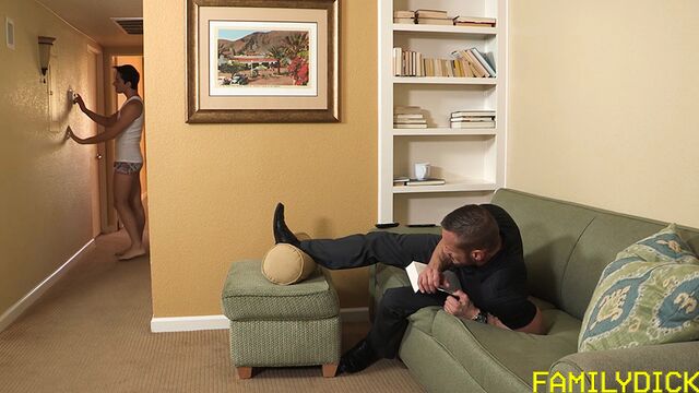 Family Dick - Stepson Liam Aries eagerly blowing horny Myles Landon
