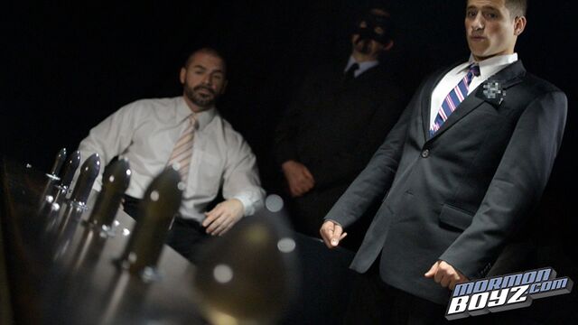 Missionary Boys - Elder Rex shows his abs while riding dildos on camera