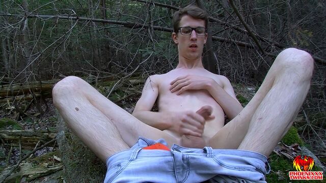 Gay Wire - Geeky twink Sacha West jacking his cock outdoors