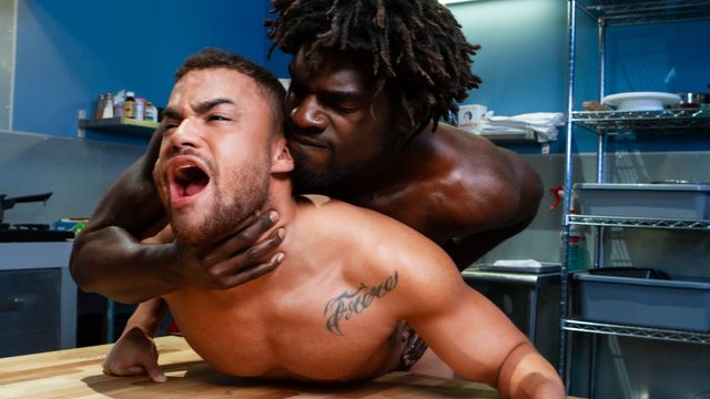 Raging Stallion - Black hotties Beaux Banks and Devin Trez fuck in the kitchen