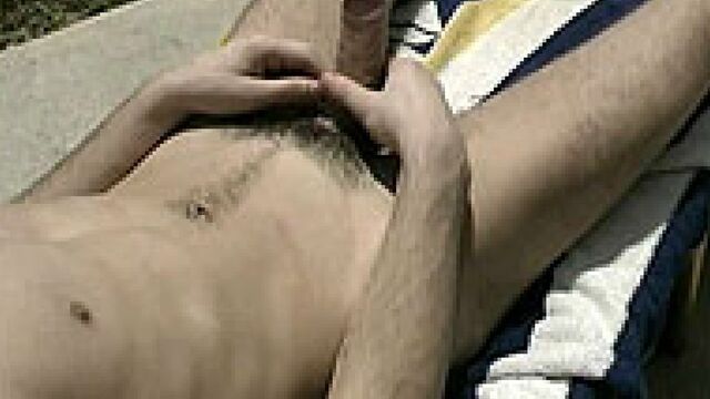 Pride Studios - Garrett Brennan relaxes by the pool before cumming HARD