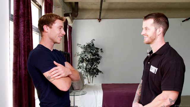 Nextdoor Buddies - Security guard Quentin Gainz seduced by Justin Matthews