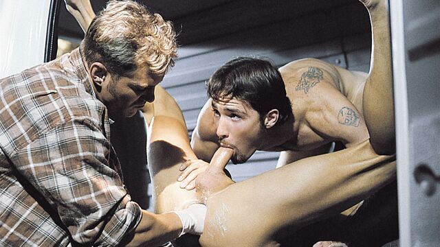 Falcon Studios - Justin Dragon and Caesar adore threesome fisting in A VAN