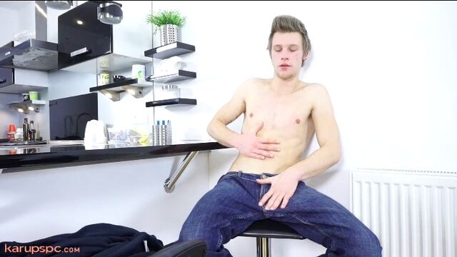 BoyFun - Arthur Kral Strokes Naked on a Kitchen Bar Stool