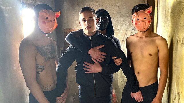 Say Uncle - Dudes in creepy masks blow-bang a horny dude